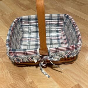 Longaberger Plaid Lined Basket with Wooden Handle